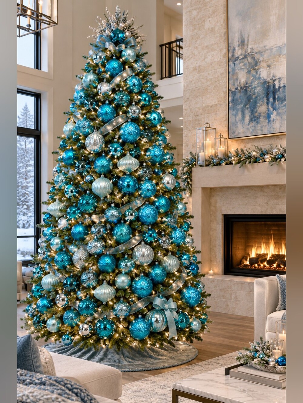 80 Luxury Blue and Silver Christmas Tree Ornaments Set - Home Holiday